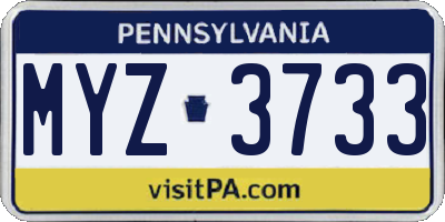 PA license plate MYZ3733