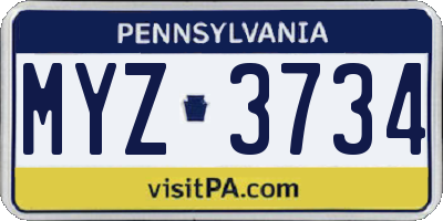 PA license plate MYZ3734