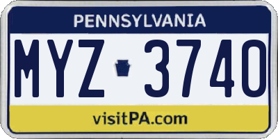 PA license plate MYZ3740