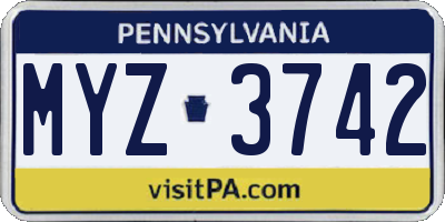 PA license plate MYZ3742