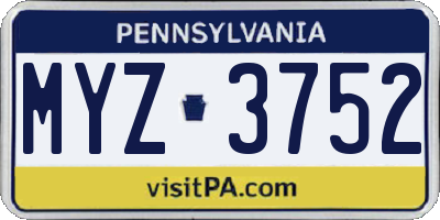PA license plate MYZ3752