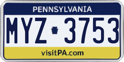 PA license plate MYZ3753
