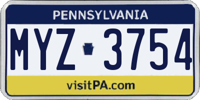 PA license plate MYZ3754