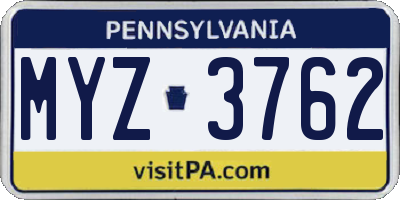 PA license plate MYZ3762