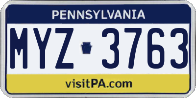 PA license plate MYZ3763