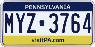 PA license plate MYZ3764