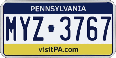 PA license plate MYZ3767
