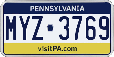PA license plate MYZ3769