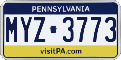 PA license plate MYZ3773