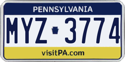 PA license plate MYZ3774