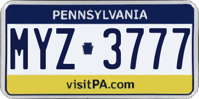 PA license plate MYZ3777