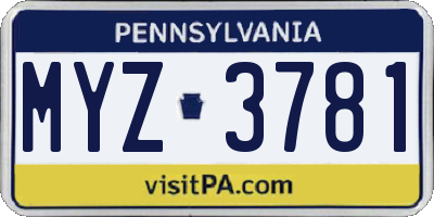 PA license plate MYZ3781