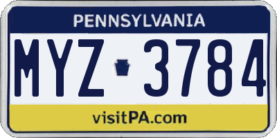PA license plate MYZ3784
