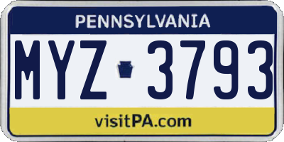 PA license plate MYZ3793