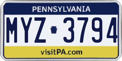 PA license plate MYZ3794