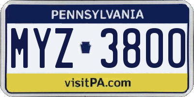 PA license plate MYZ3800