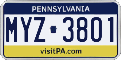 PA license plate MYZ3801