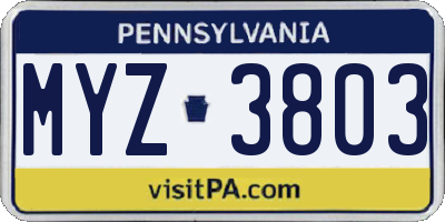 PA license plate MYZ3803