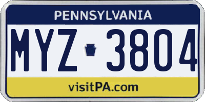 PA license plate MYZ3804