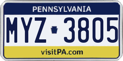 PA license plate MYZ3805