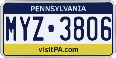 PA license plate MYZ3806