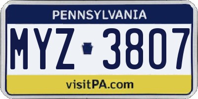 PA license plate MYZ3807