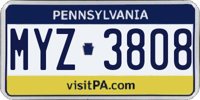 PA license plate MYZ3808