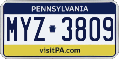 PA license plate MYZ3809