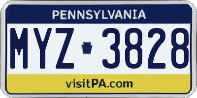 PA license plate MYZ3828
