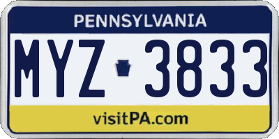 PA license plate MYZ3833
