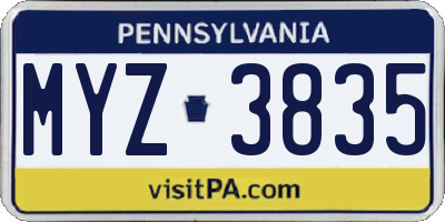 PA license plate MYZ3835
