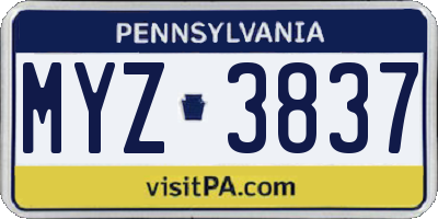PA license plate MYZ3837