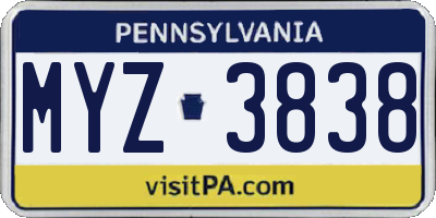 PA license plate MYZ3838