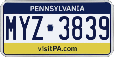 PA license plate MYZ3839