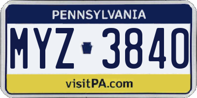 PA license plate MYZ3840