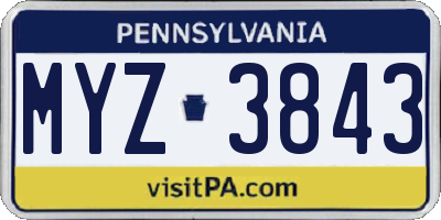 PA license plate MYZ3843