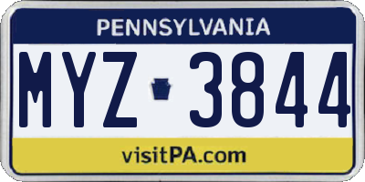 PA license plate MYZ3844