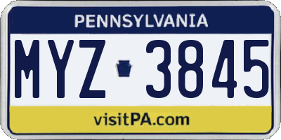 PA license plate MYZ3845