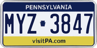 PA license plate MYZ3847
