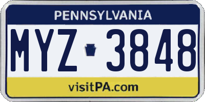 PA license plate MYZ3848