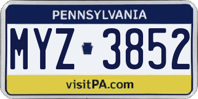 PA license plate MYZ3852