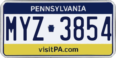 PA license plate MYZ3854