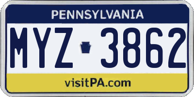 PA license plate MYZ3862