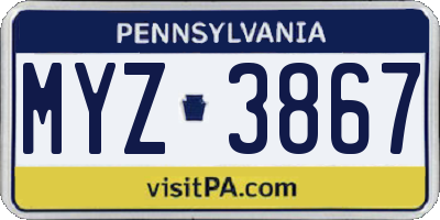 PA license plate MYZ3867