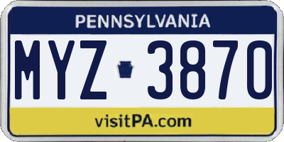 PA license plate MYZ3870