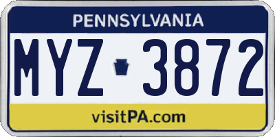 PA license plate MYZ3872