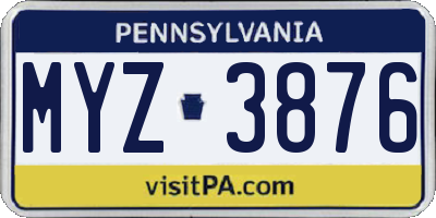 PA license plate MYZ3876