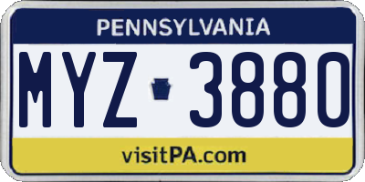 PA license plate MYZ3880