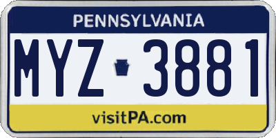 PA license plate MYZ3881