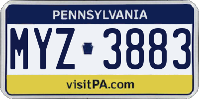 PA license plate MYZ3883